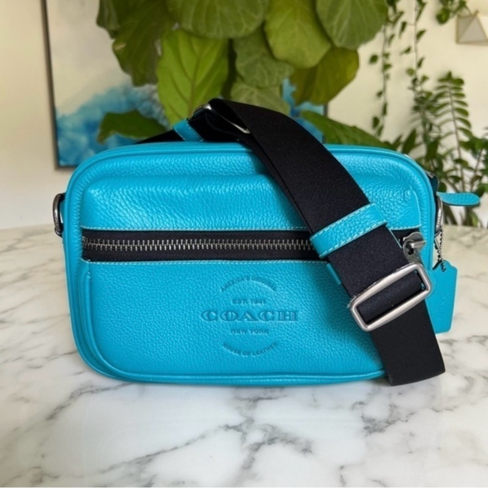 COACH Thompson Small Camera Leather Crossbody Bag Bright Teal C6584